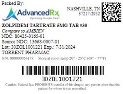 Zolpidem Tartrate 5mg Tab Qty 30 Ndc 80425 0165